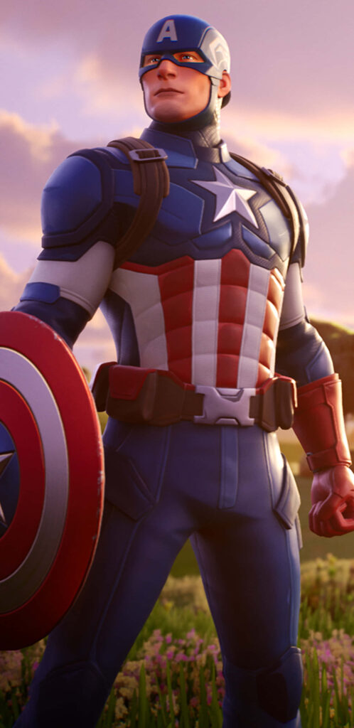 Collaborative Fury: Captain America Defends Fortnite's Battlefields with Iconic Shield Wallpaper