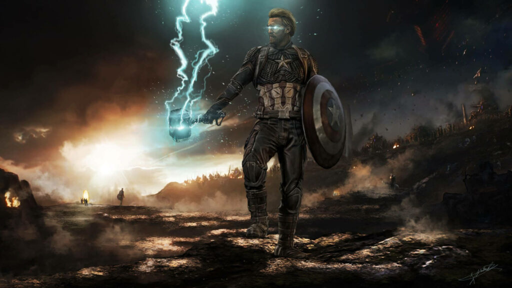 Bearded Captain America Unleashing Dual Strength Amidst Devastation - Epic Captain America Iphone Wallpaper
