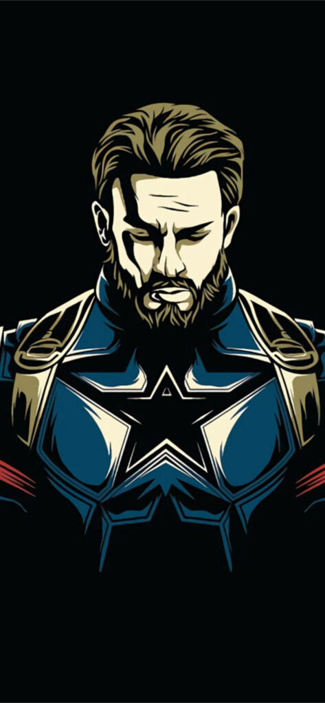 Captain America vector art wallpaper with iconic blue suit and star on sleek black background