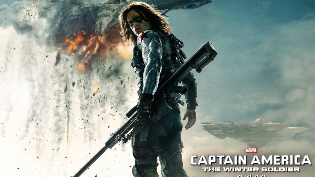 Bucky Barnes sniper rifle metal arm fiery destruction SHIELD Helicarrier Captain America wallpaper