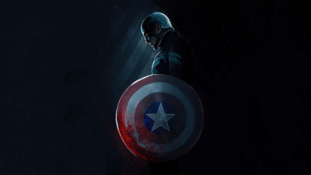 Silent Valor: Captain America's Defiant Stand in the Shadows Wallpaper