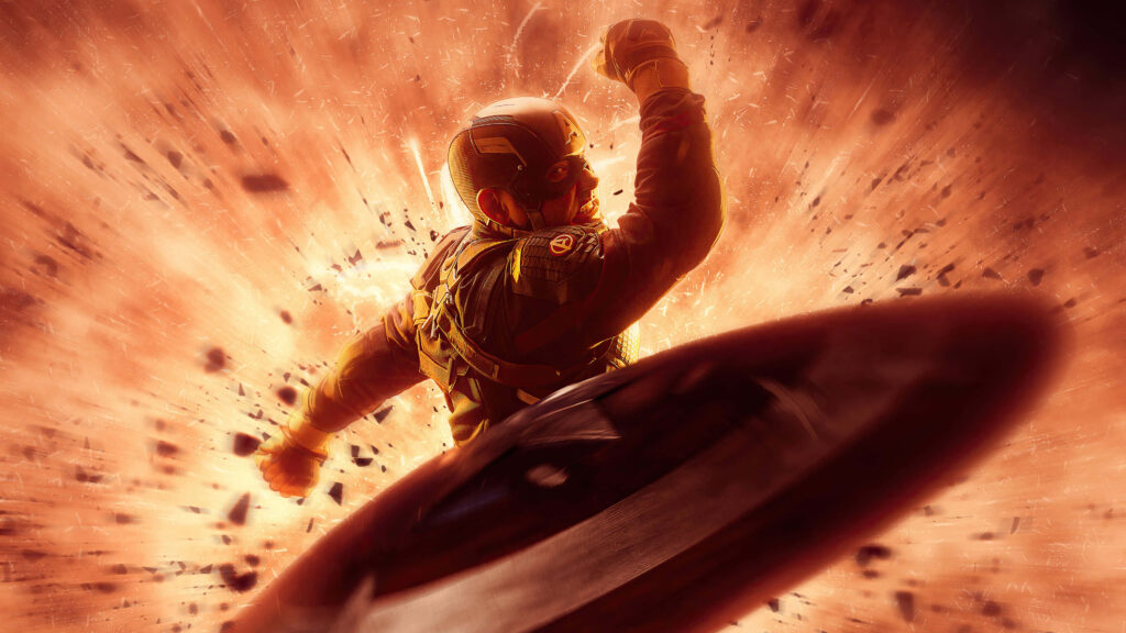 Explosive Might: Captain America Defying Gravity Wallpaper