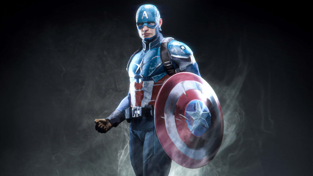 Captain America Raising His Iconic Shield Amidst Dramatic Background Wallpaper