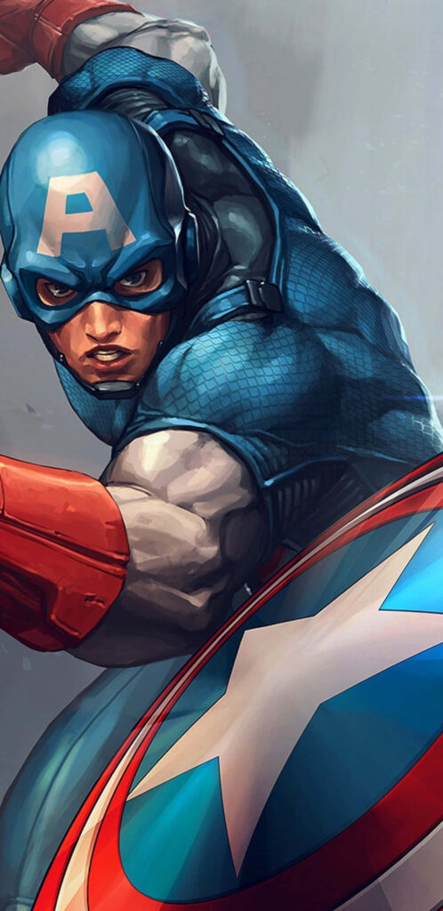 Marvelous Marvel Hero: Captain America Hurls Iconic Shield in Epic Pose Wallpaper