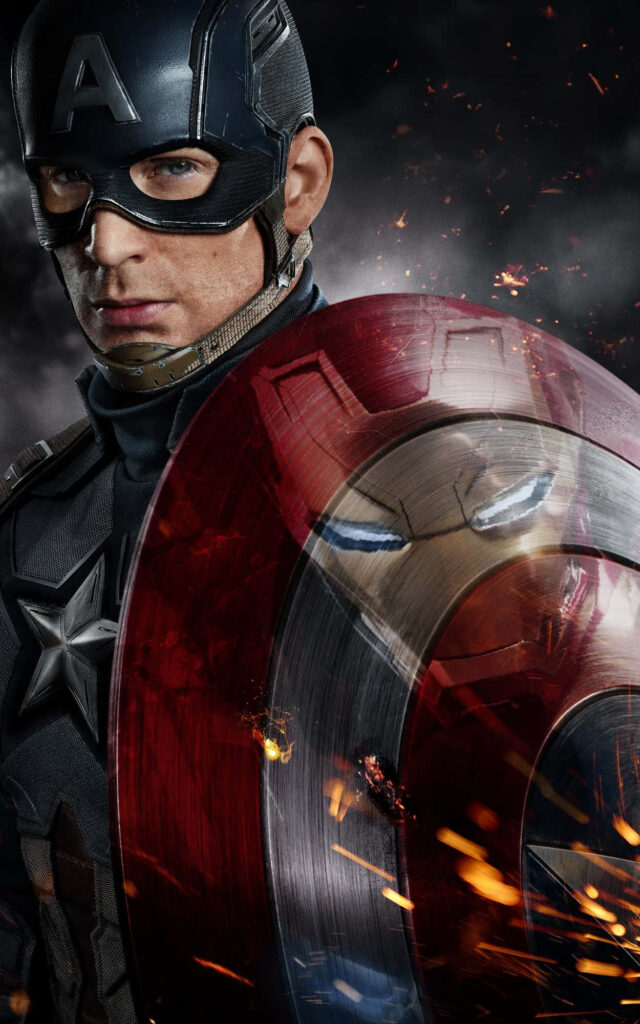 Marvelous Duel: Captain America's Shield Reflecting Iron Man in Spectacular Android Wallpaper
