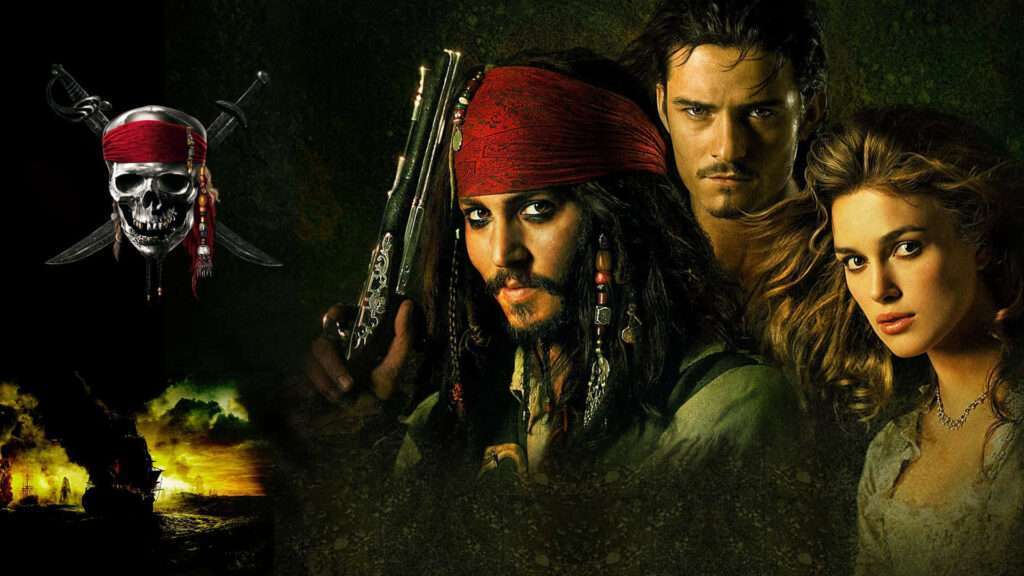 Captain Jack Sparrow leads Pirates of the Caribbean on a stormy sea adventure wallpaper background