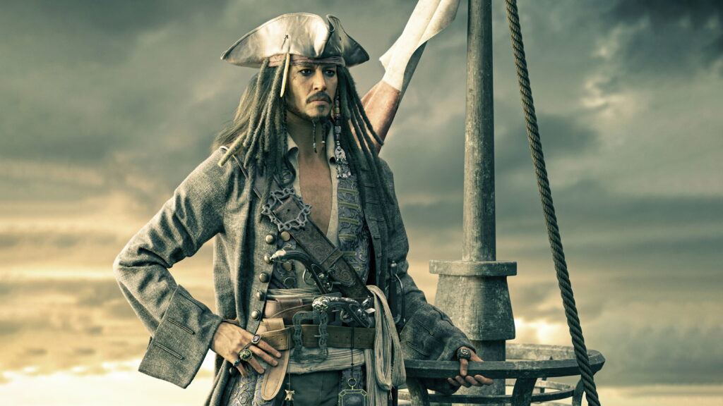 Legendary Pirate: Johnny Depp Portrays Captain Jack Sparrow in Stunning Digital Artwork Wallpaper