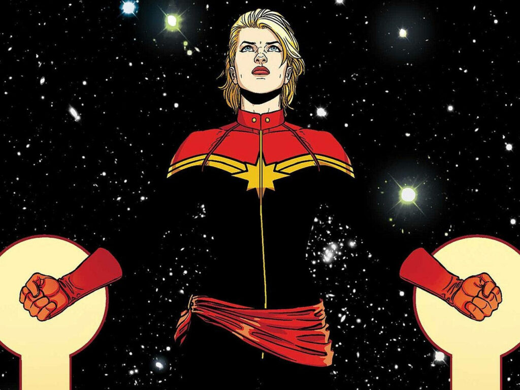 Captain Marvel: Unleashing Cosmic Power in a Bold Black Outfit Wallpaper