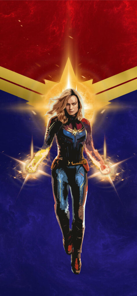 Marvelous Flight: Iconic Captain Marvel Soars with Power Wallpaper