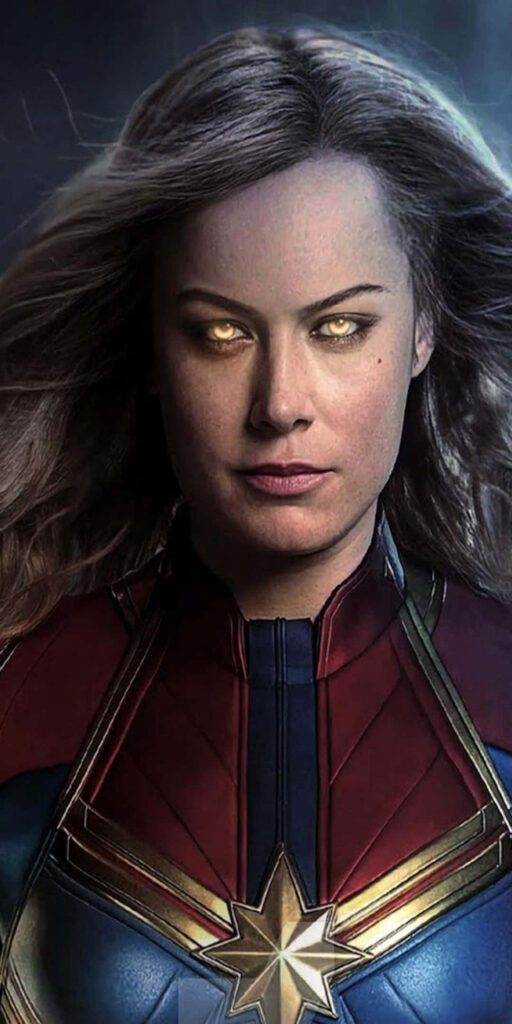 Captain Marvel: Empowering Light with Unforgettable Eyes Wallpaper