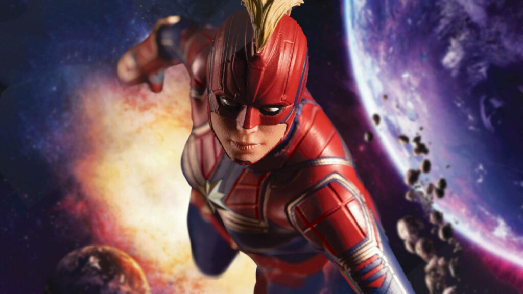 The Mighty Essence of Captain Marvel Engulfs the Digital Realm Wallpaper