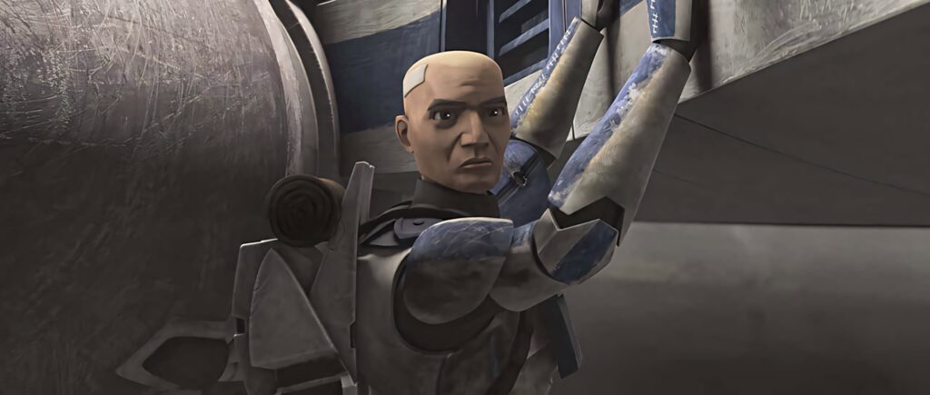 Captain Rex Star Wars clone trooper wallpaper in blue white armor with metallic sci-fi background