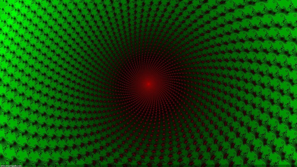 Mesmerizing Gradient Spiral Wallpaper: Dark Green & Red Background