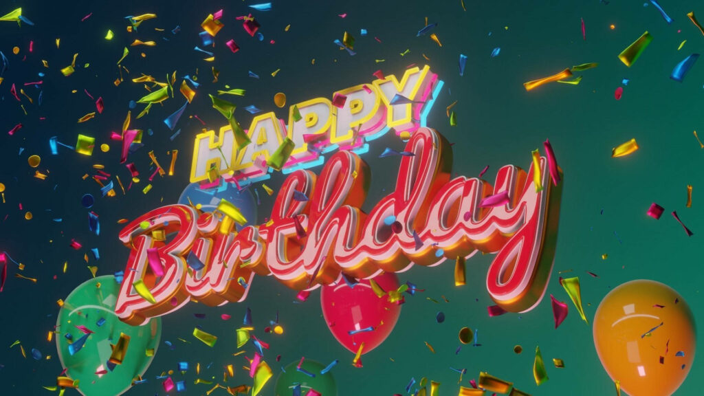 Vibrant Celebration: A Dynamic 3D Setup with Falling Confetti and Balloons for My Special Day - Festive Birthday Theme Wallpaper