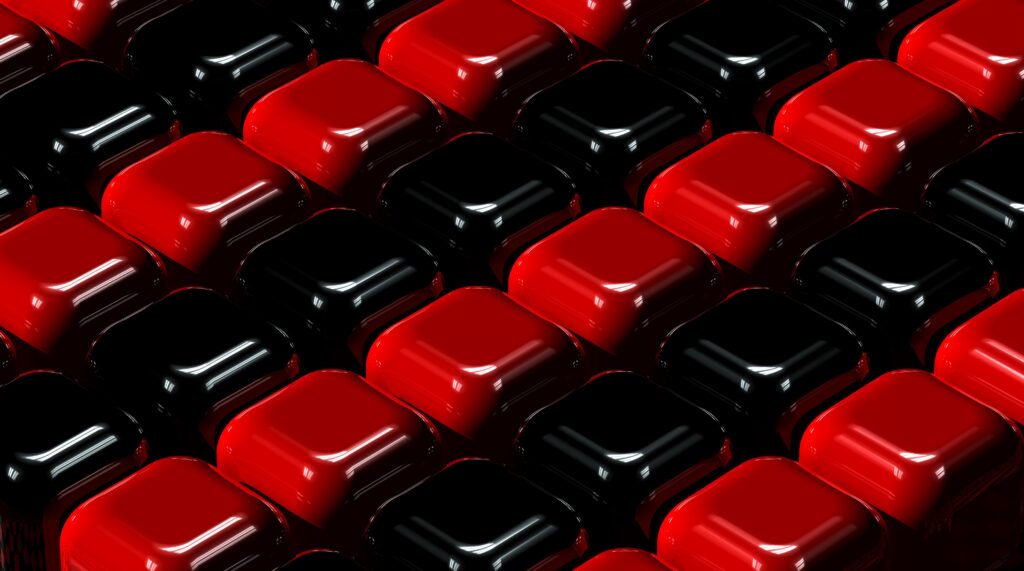 3D Red and Black Cube Wallpaper: Modern Glossy Background Design