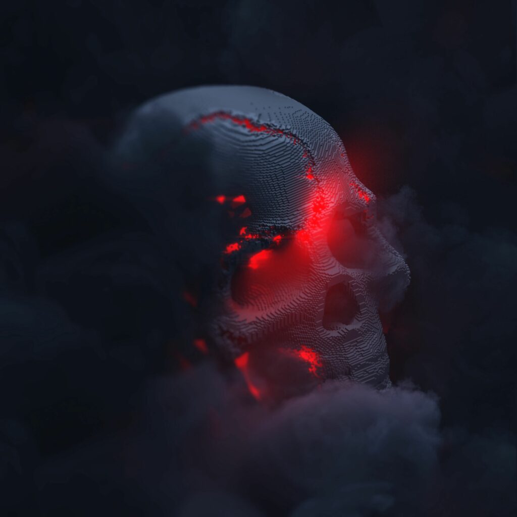 3D Skull Wallpaper: Red Glow & Swirling Smoke Background