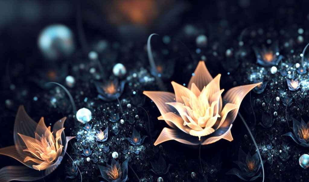 Stunning Abstract Floral Fantasy Wallpaper: Ethereal Flowers & Dark Background