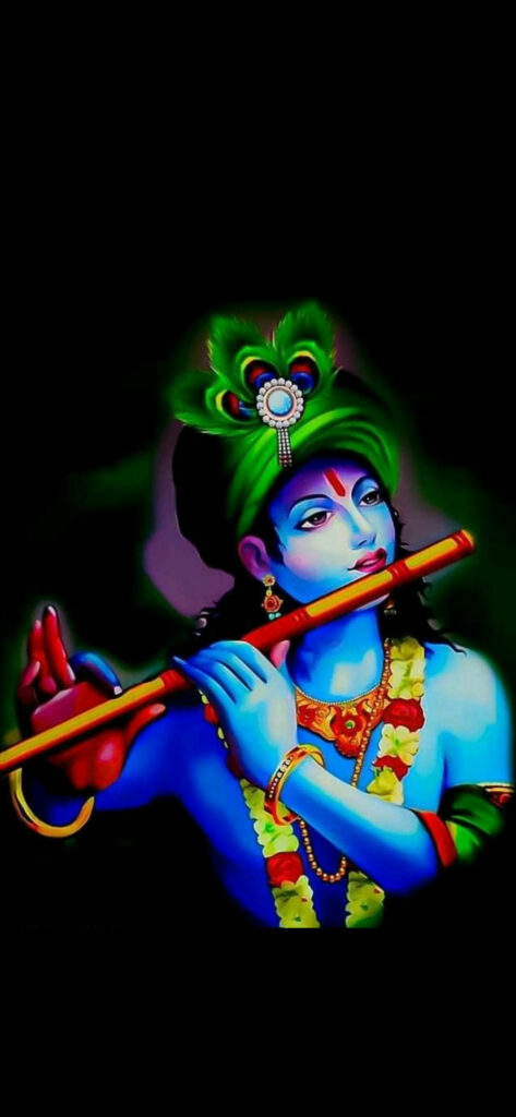 Vibrant Animation Captures Lord Krishna Wearing a Striking Green Turban as a Mesmerizing Background Wallpaper