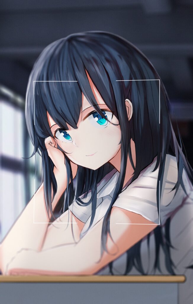 Anime Girl with Dark Hair and Blue Eyes - Stunning Detailed Wallpaper