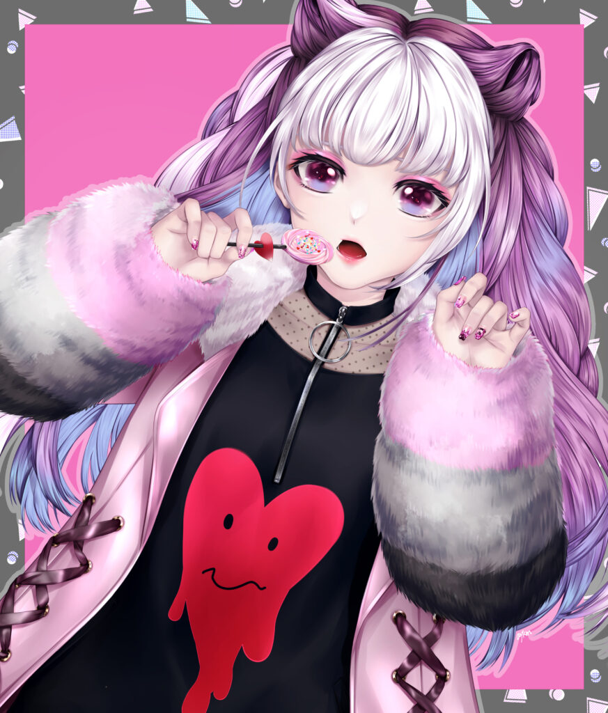 Vibrant Anime Wallpaper: Girl with Pastel Hair & Heart Design