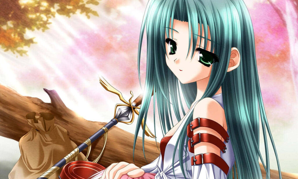 Enchanting Green-Haired Warrior Anime Artwork - Autumn Wallpaper