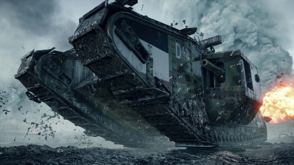 Unleashing Devastation: A Majestic Mark V Tank in Battlefield 1's Breathtaking 1440p Backdrop Wallpaper
