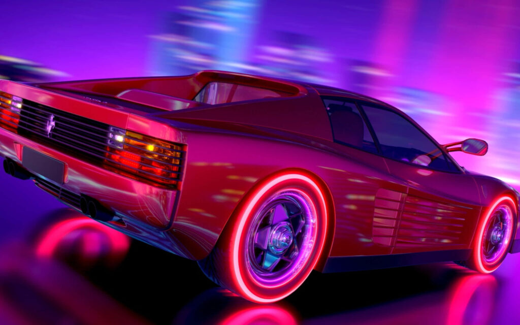 Red Ferrari Testarossa Neon Art Background Wallpaper