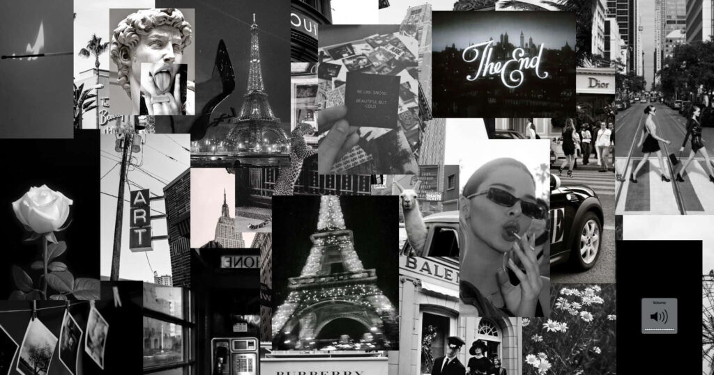 Timeless Black and White Wallpaper: Iconic Landmarks & Art Collage