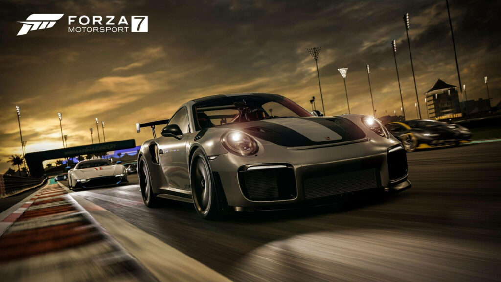 Monochrome Speed: A Striking Forza 7 Wallpaper Showcasing a Porsche Racing Machine