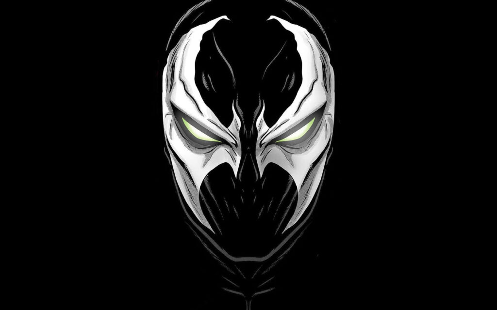Minimalist Black and White Spawn Wallpaper with Iconic Mask