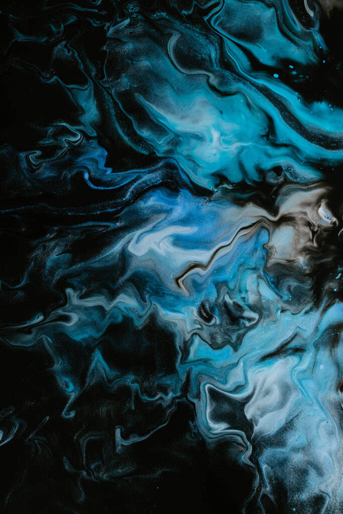 Dynamic Blue, Black & White Fluid Acrylic Wallpaper Background