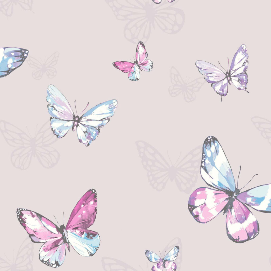 Breathtaking Butterfly Beauty: Captivating Pink Flutterby against a Serene Ash Gray Canvas! Wallpaper