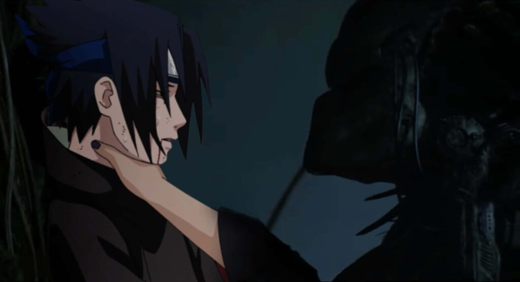 Demonic Struggle: Sasuke's Grapple with a Dark Entity Wallpaper