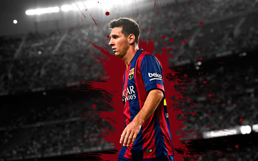 Splattered Brilliance: Lionel Messi's Daring Stride in a Dynamic 2020 Edited Portrait Wallpaper