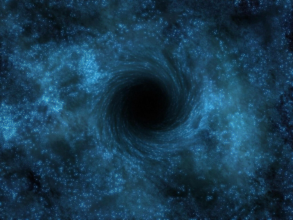 Galactic Dance: Celestial Dancers Spiral Towards the Cosmic Abyss Surrounded by a Sapphire Sea Wallpaper