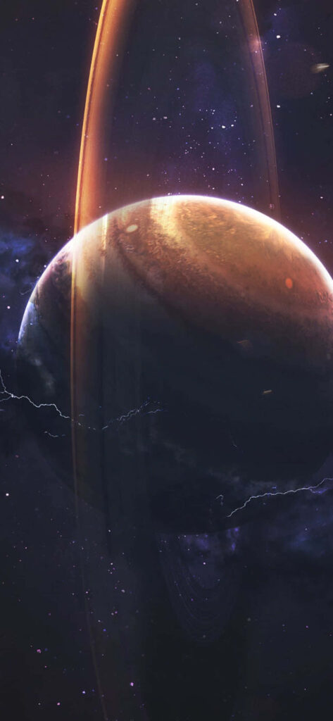 A Captivating Spectacle: iPhone XR unveils Majestic Saturn in Space as an Extraterrestrial Backdrop Wallpaper