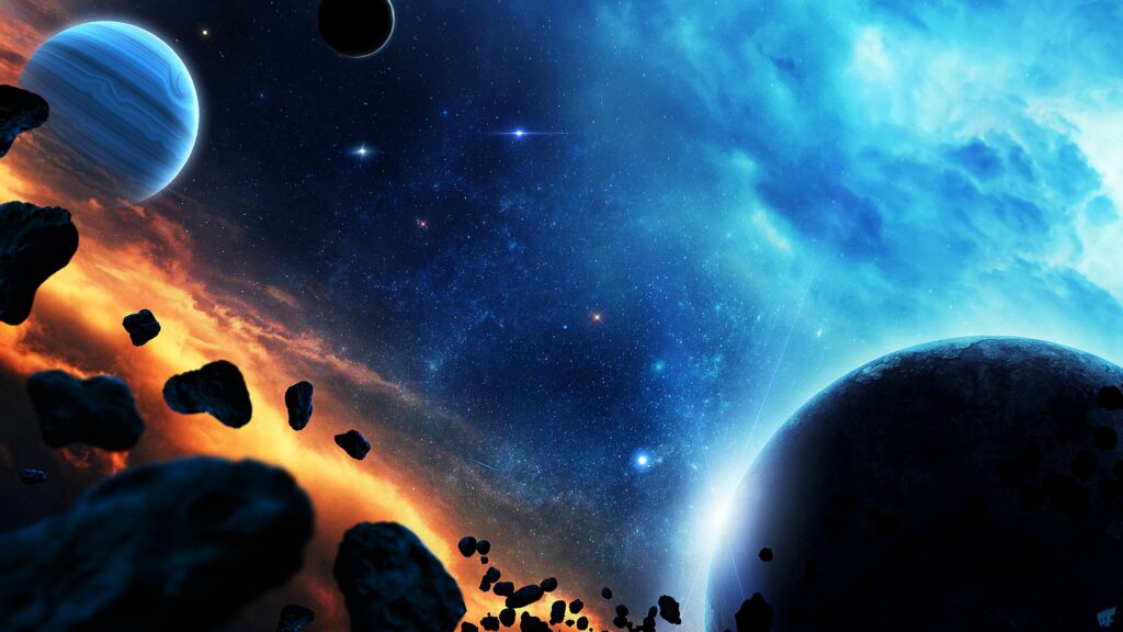 Stunning Cosmic Wallpaper: Planets, Meteorites & Vibrant Space