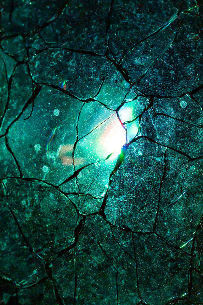 Vibrant Abstract Cracked Glass Wallpaper: Blue & Green Hues