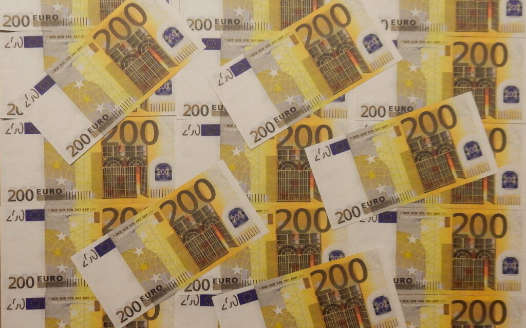 Wealthy Euro Dominance: 200 Euros Bill as a QHD Money Texture Background Wallpaper
