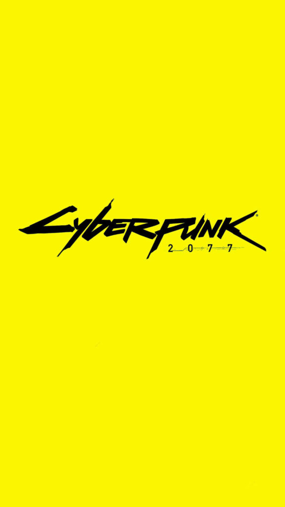 Vibrant Cyberpunk 2077 Wallpaper with Striking Yellow Game Title for Android Devices