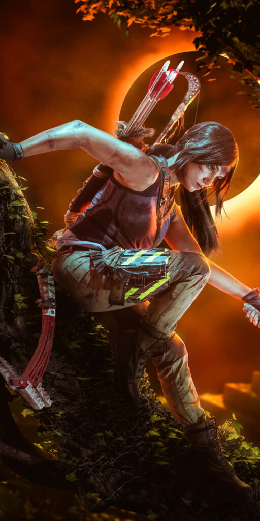 Eclipsed Sky Serenade: A Captivating Background Picture of Lara Croft in Rise Of The Tomb Raider Wallpaper