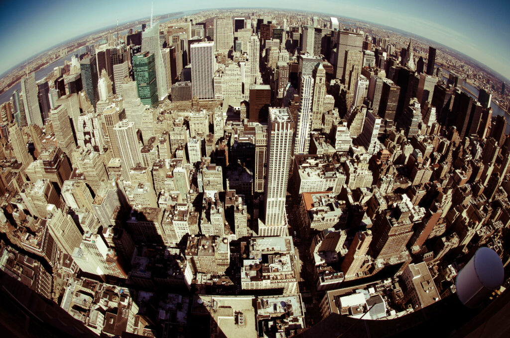 NYC Skyline in a Fish-Eye Frame Wallpaper