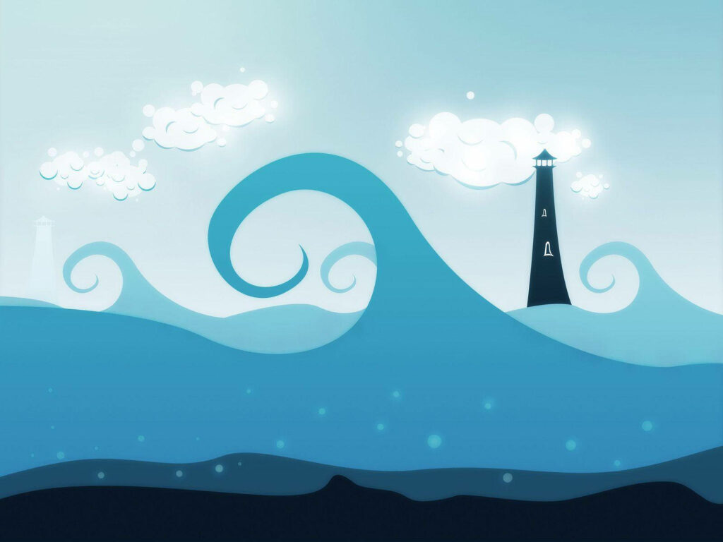 The Majestic Black Lighthouse: A Captivating Vision of Fantastical Beauty Amidst the Ferocious Blue Waves Wallpaper
