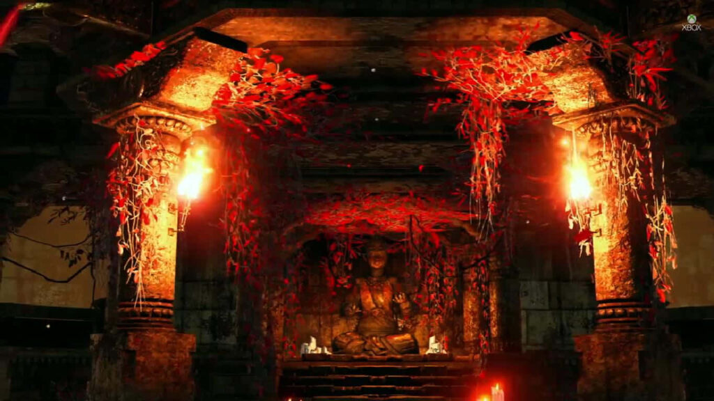 Dazzling Setting: Captivating Red Buddhist Temple in Far Cry 4's Scenic Backdrop Wallpaper