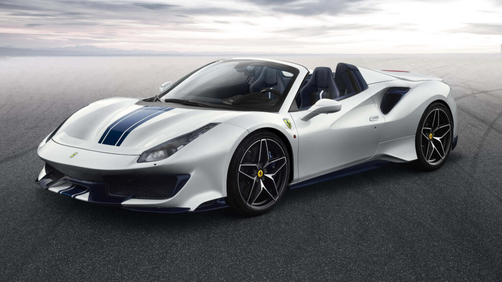 White Ferrari 488 Spider on a Road Background Wallpaper