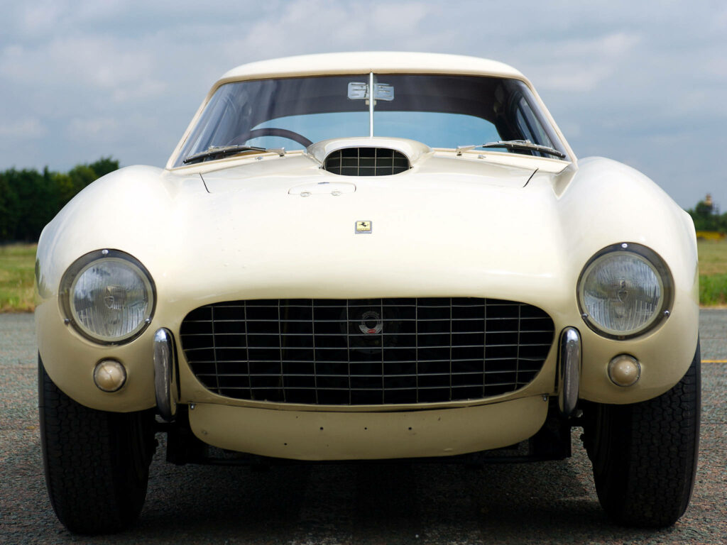 Exquisite Capture: Front-Angle Shot of Stunning White Ferrari 375 MM Berlinetta Car in 4K Wallpaper