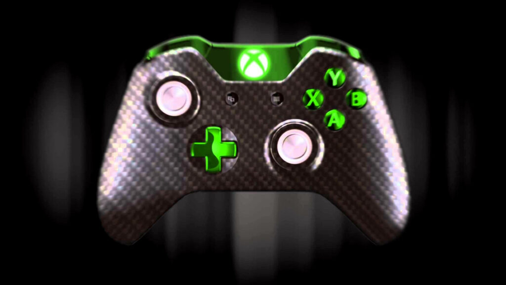 Controller Artwork with Mesmerizing Green Keys and Illuminated Xbox One X Emblem Wallpaper