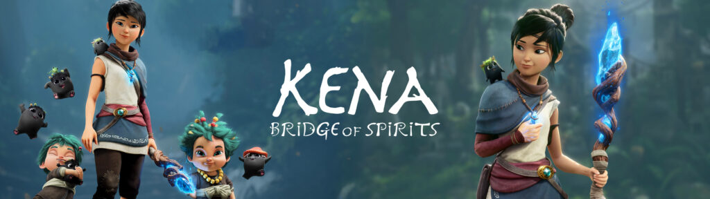 A Tale of Friendship and Adventure: Kena Bridge of Spirits Characters Explore a Breathtaking Natural Wonderland Wallpaper