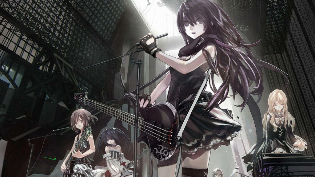 Captivating Goth Girl Band Anime Wallpaper - Dark Stage Vibes