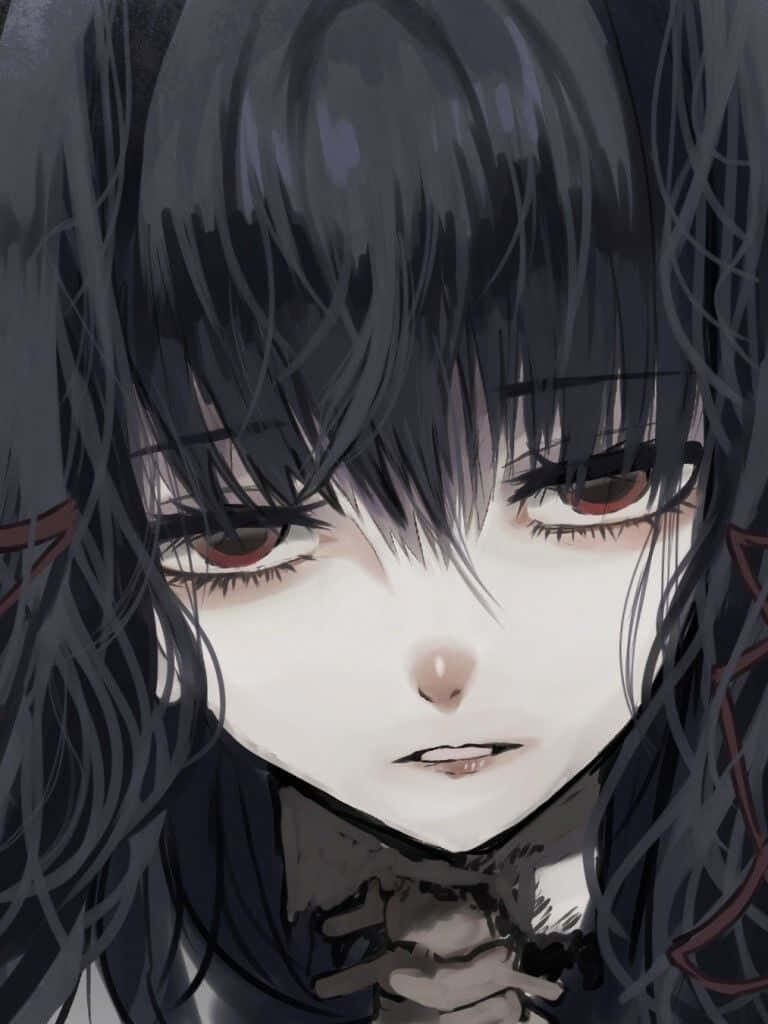 Somber Gothic Anime Girl Wallpaper: Melancholic Expression Art